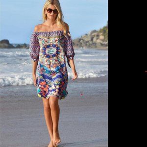 Off-the shoulder mixed print shift dress.  Size Small